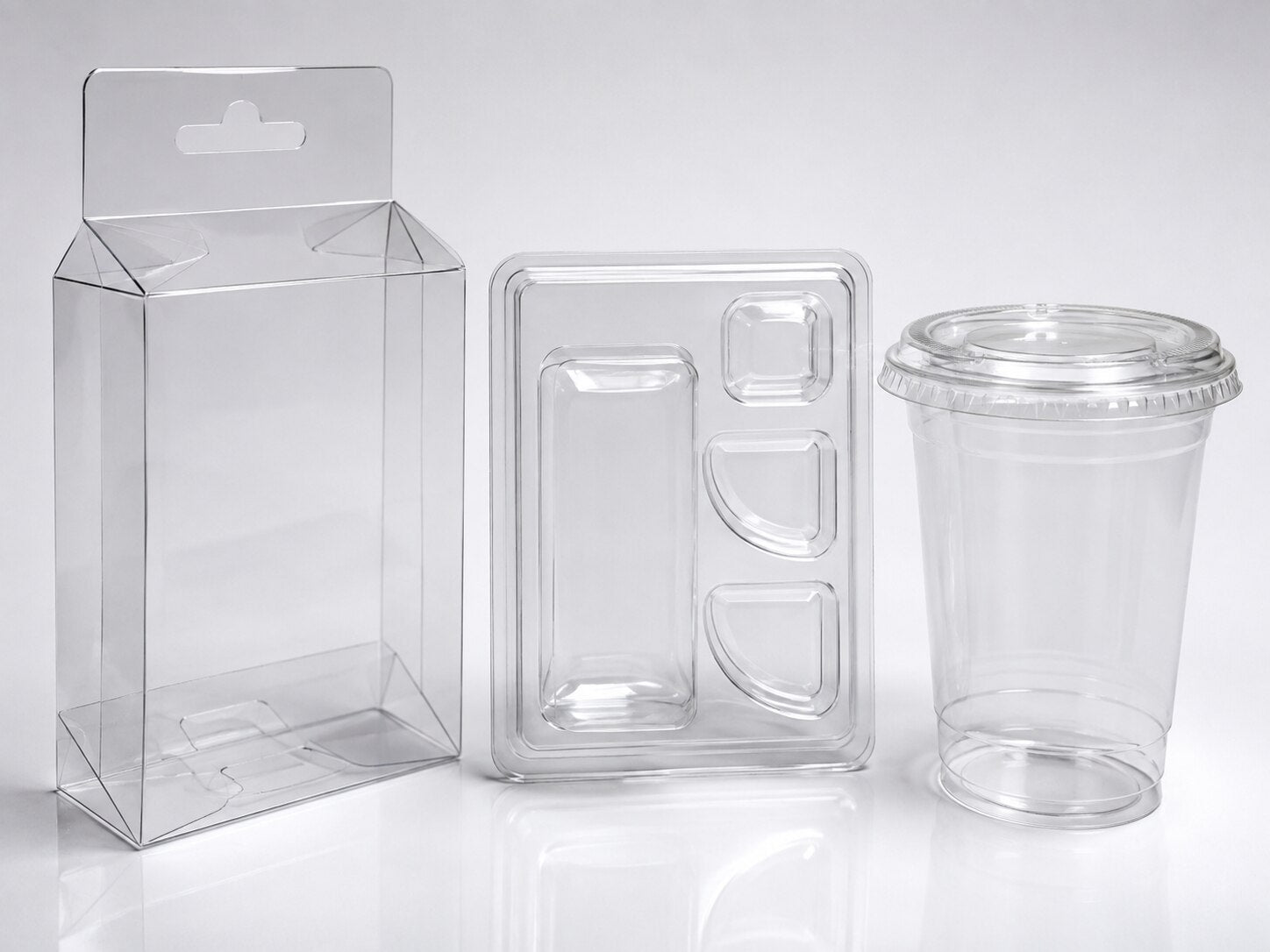 Clear PET sheet applications including folding box windows, blister packs and cold-drink cups