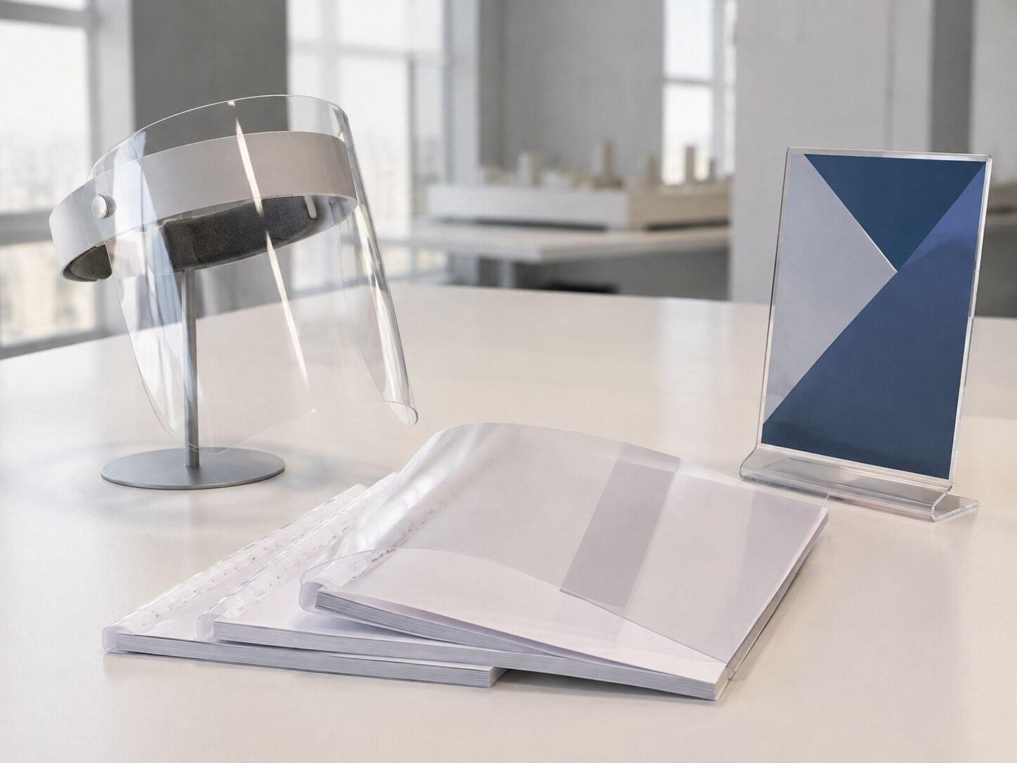 Clear PET sheet used for protective face shields, report covers and graphic displays