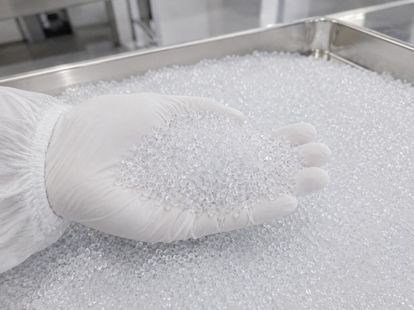 Transparent EVA coating granules selected for inspection