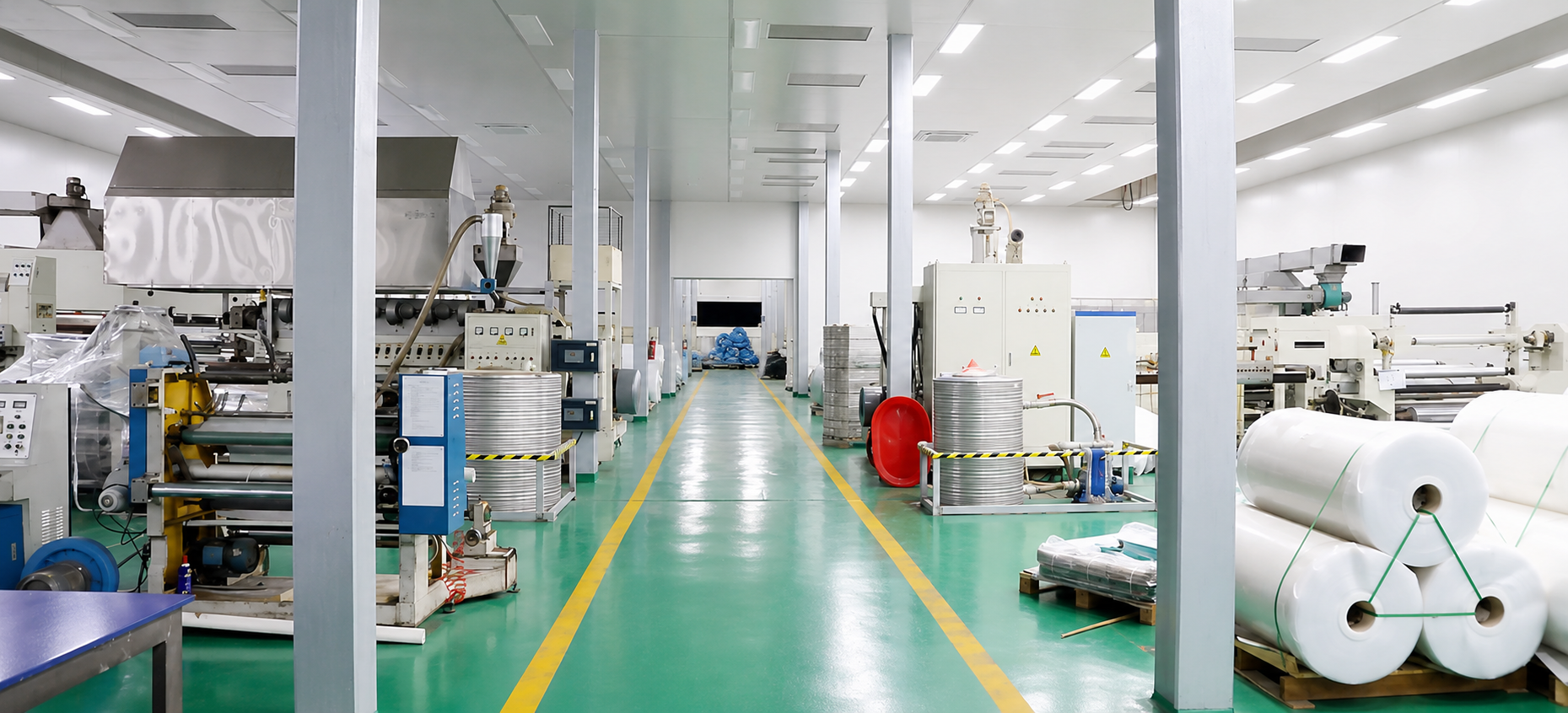 Bright JIWEN film production workshop with multiple manufacturing lines